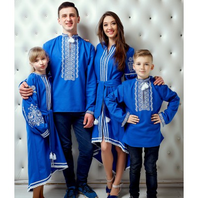 Embroidered Family Set "Contrasts" blue